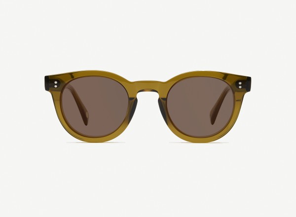 Front view of a pair of eyeglasses called the Messenger in Olive