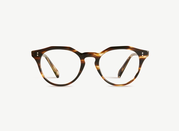 Front view of a pair of eyeglasses called the Maestro in Tobacco