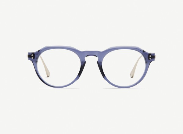 Front view of a pair of eyeglasses called the Editor in Midnight