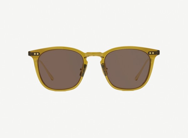 Front view of a pair of eyeglasses called the Trader in Olive