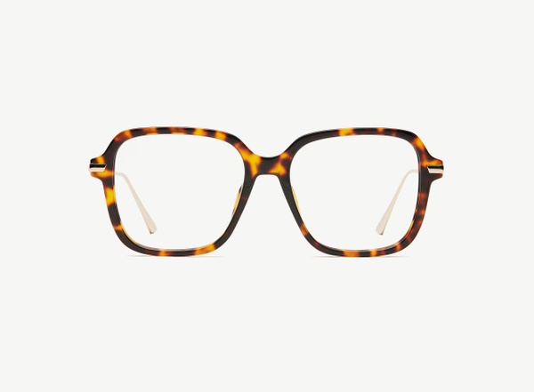 Front view of a pair of eyeglasses called the Lover in Tortoise