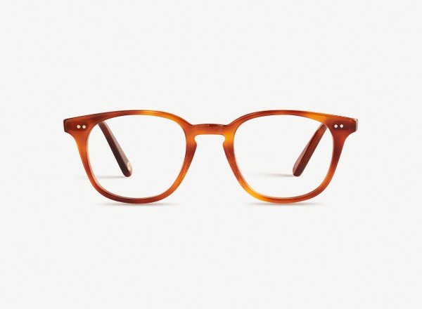 Front view of a pair of eyeglasses called the Samaritan in Amber