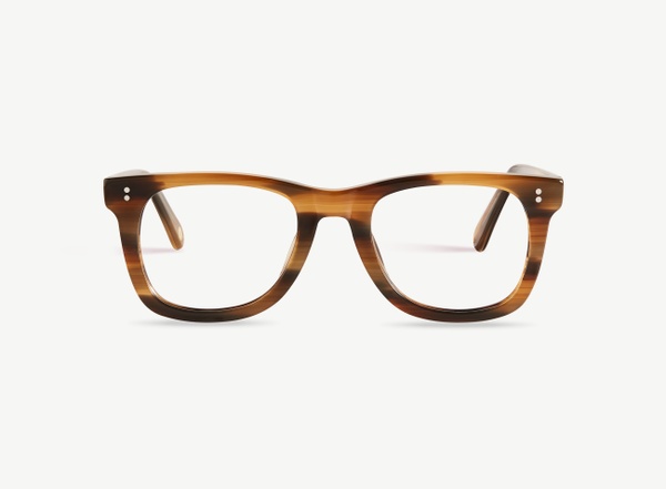 Front view of a pair of eyeglasses called the Mentor in Walnut