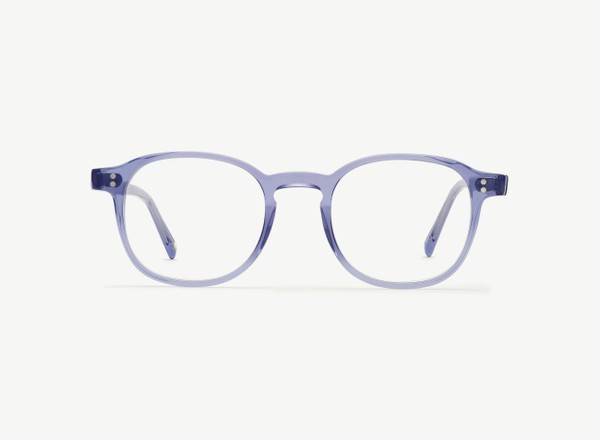 Front view of a pair of eyeglasses called the Idealist in Denim
