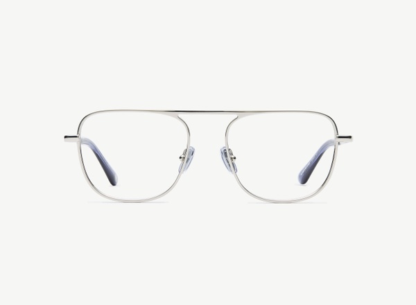 Front view of a pair of eyeglasses called the Pioneer in Silver
