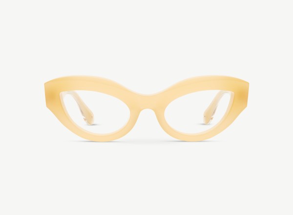 Front view of a pair of eyeglasses called the Mona in Dune