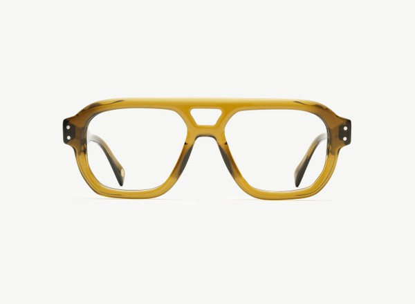 Front view of a pair of eyeglasses called the Admiral in Olive