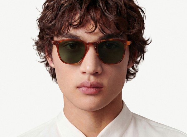 Front view of a pair of eyeglasses called the Architect in Amber