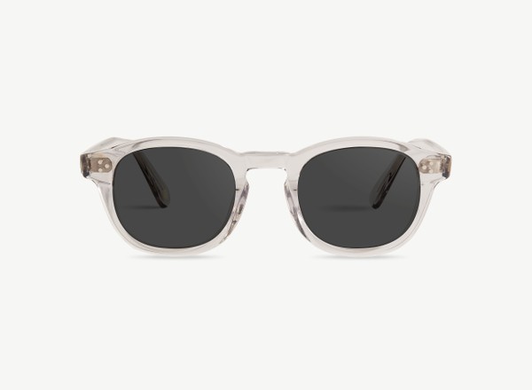Front view of a pair of eyeglasses called the Optimist in Smoke
