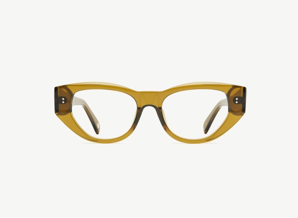 Front view of a pair of eyeglasses called the Rebel in Olive