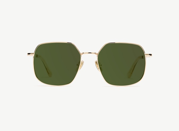 Front view of a pair of eyeglasses called the Maestra in Gold