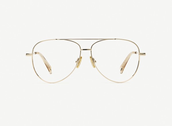Front view of a pair of eyeglasses called the Soldier in Gold