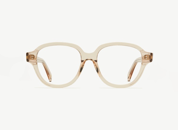 Front view of a pair of eyeglasses called the Altruist in Nude