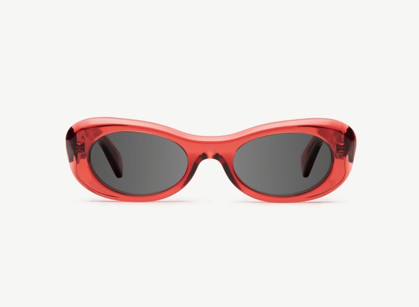 A pair of eyeglasses called the Flow in Burgundy colour