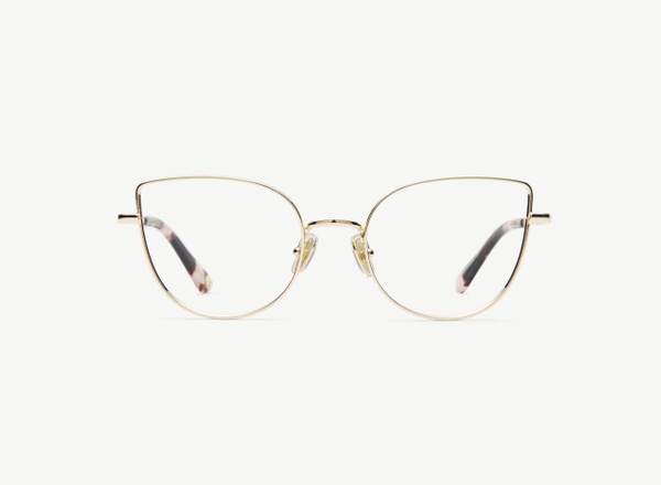 Front view of a pair of eyeglasses called the Charm in Rose Gold