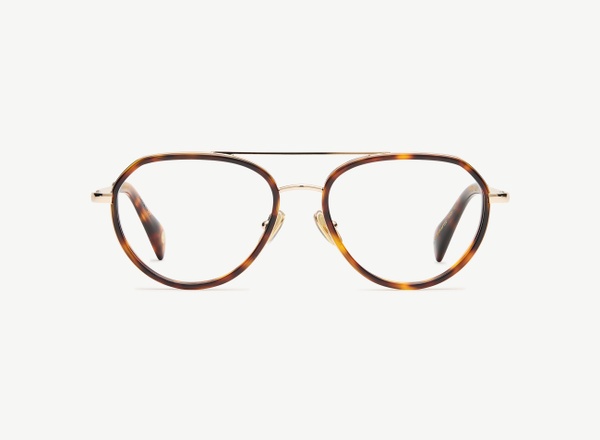 Front view of a pair of eyeglasses called the Voyager in Tortoise
