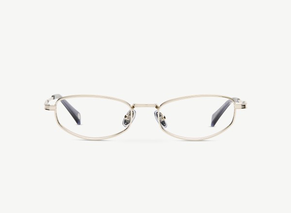 Front view of a pair of eyeglasses called the Whisperer in Silver