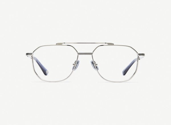 Front view of a pair of eyeglasses called the Maverick in Silver