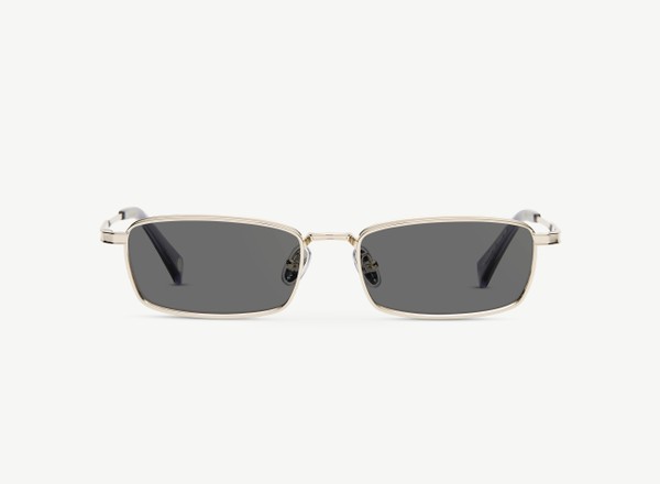 Front view of a pair of eyeglasses called the Analyst in Silver