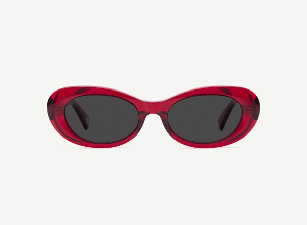 Front view of a pair of eyeglasses called the Oracle in Crimson
