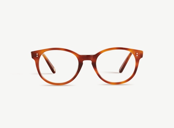 Front view of a pair of eyeglasses called the Londoner in Amber