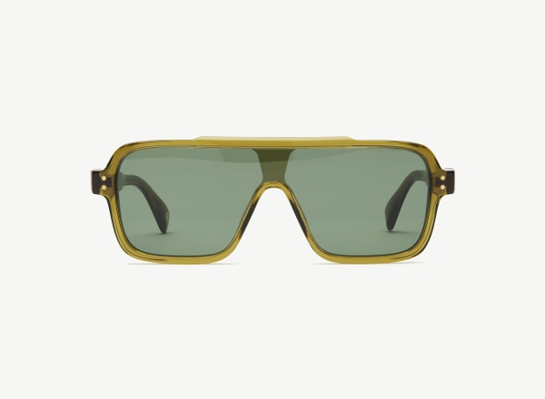 Front view of a pair of eyeglasses called the Rider in Olive