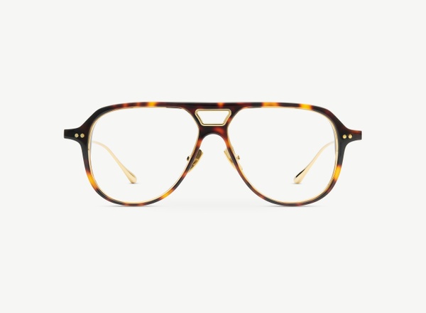 Front view of a pair of eyeglasses called the Aviator in Tortoise