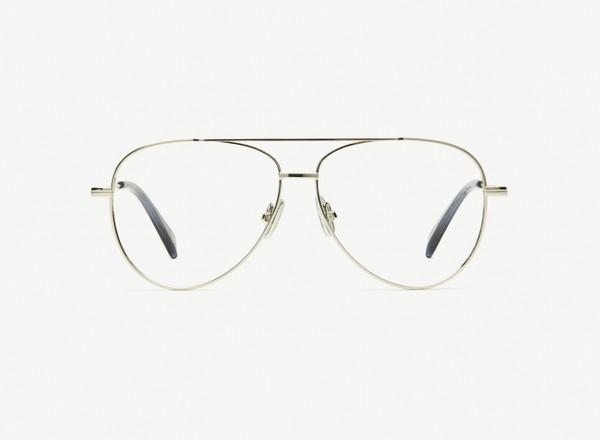 Front view of a pair of eyeglasses called the Soldier in Silver