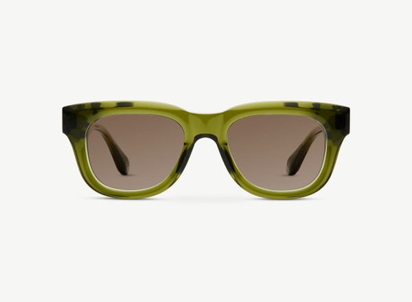 Front view of a pair of eyeglasses called the Tony in Khaki