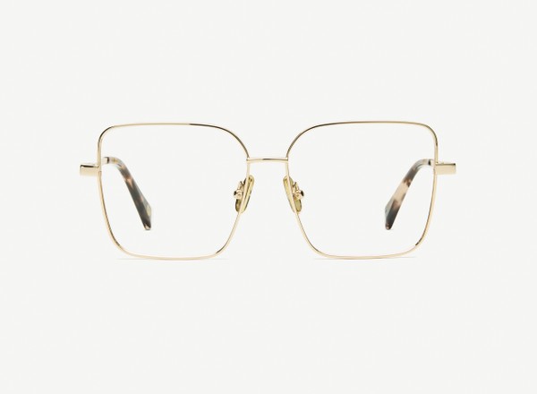 Front view of a pair of eyeglasses called the Writer in Rose Gold