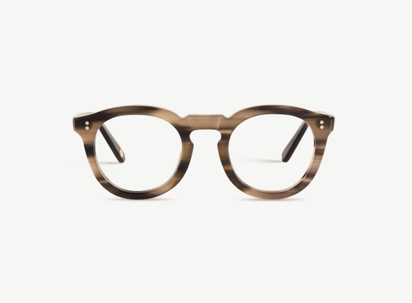 Front view of a pair of eyeglasses called the Charmer in Ash