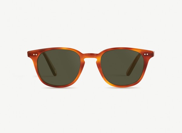 Front view of a pair of eyeglasses called the Samaritan in Amber