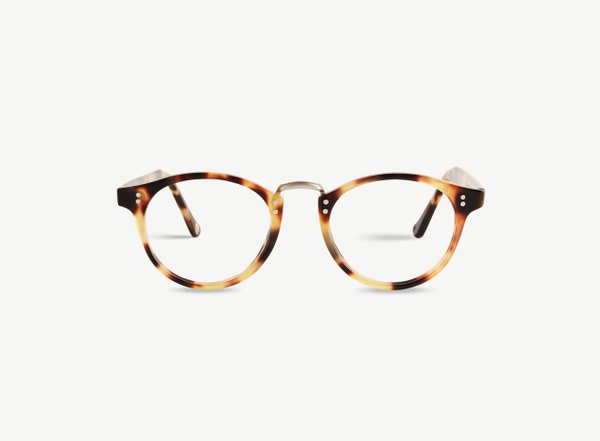 Front view of a pair of eyeglasses called the Saint in Camel