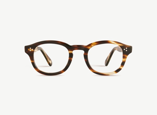 Front view of a pair of eyeglasses called the Optimist in Tobacco