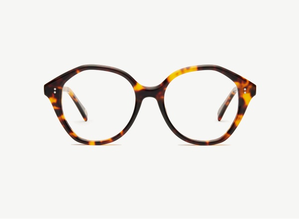 Front view of a pair of eyeglasses called the Angel in Tortoise