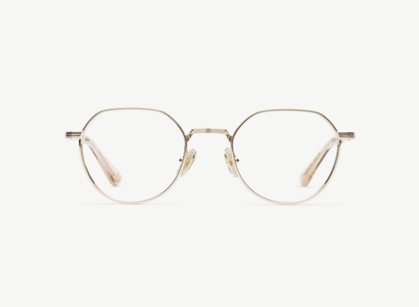 Front view of a pair of eyeglasses called the Scholar in Gold
