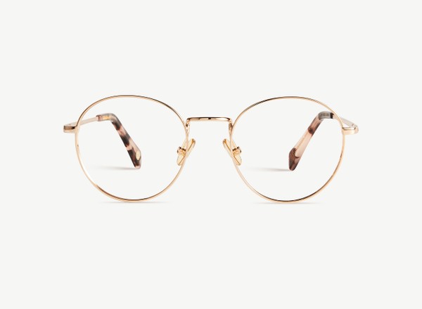 Front view of a pair of eyeglasses called the Virtuoso in Rose Gold