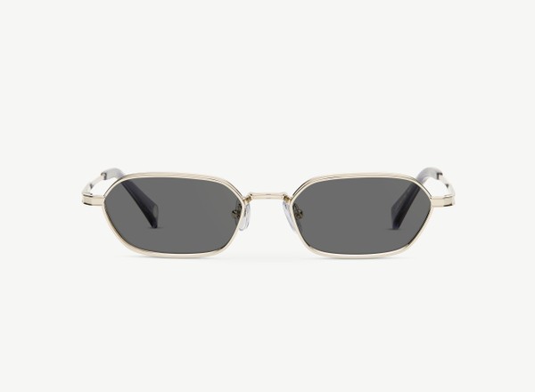 Front view of a pair of eyeglasses called the Agent in Silver