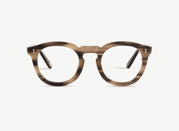 Front view of a pair of eyeglasses called the Charmer in Ash