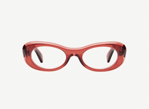 Front view of a pair of eyeglasses called the Flow in Burgundy