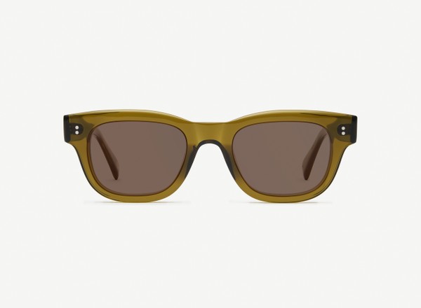 Front view of a pair of eyeglasses called the Navigator in Olive