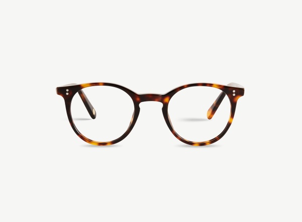 Front view of a pair of eyeglasses called the Traveller in Tortoise
