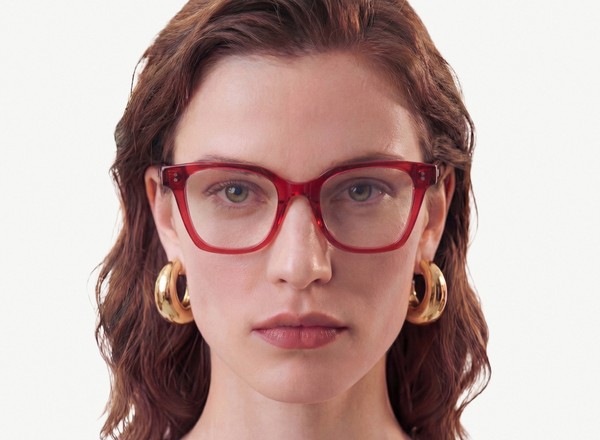 Front view of a pair of eyeglasses called the Lecturer in Burgundy