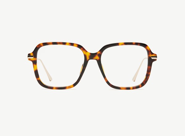 Front view of a pair of eyeglasses called the Lover in Tortoise