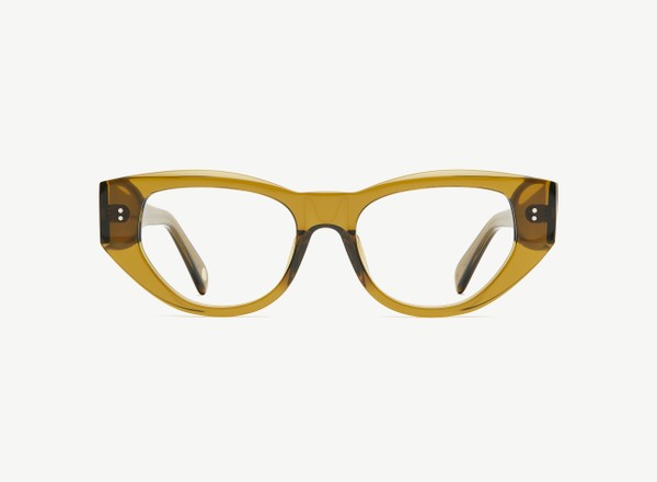 Front view of a pair of eyeglasses called the Rebel in Olive