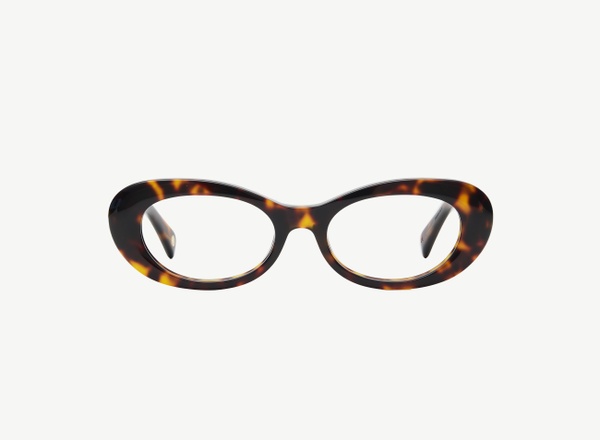 Front view of a pair of eyeglasses called the Oracle in Tortoise
