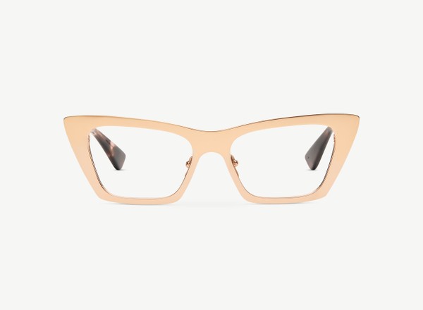 Front view of a pair of eyeglasses called the Glow in Rose Gold