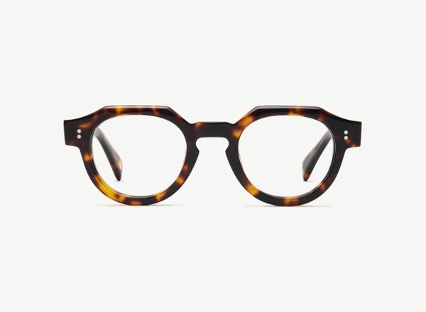 Front view of a pair of eyeglasses called the Pathfinder in Tortoise