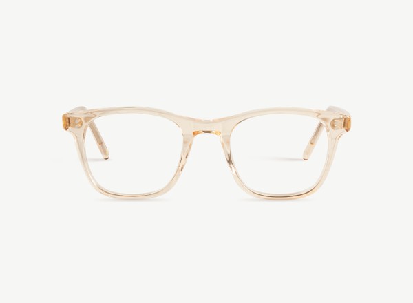 Front view of a pair of eyeglasses called the Bookworm in Peach