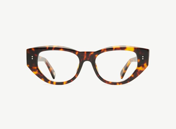 Front view of a pair of eyeglasses called the Rebel in Tortoise